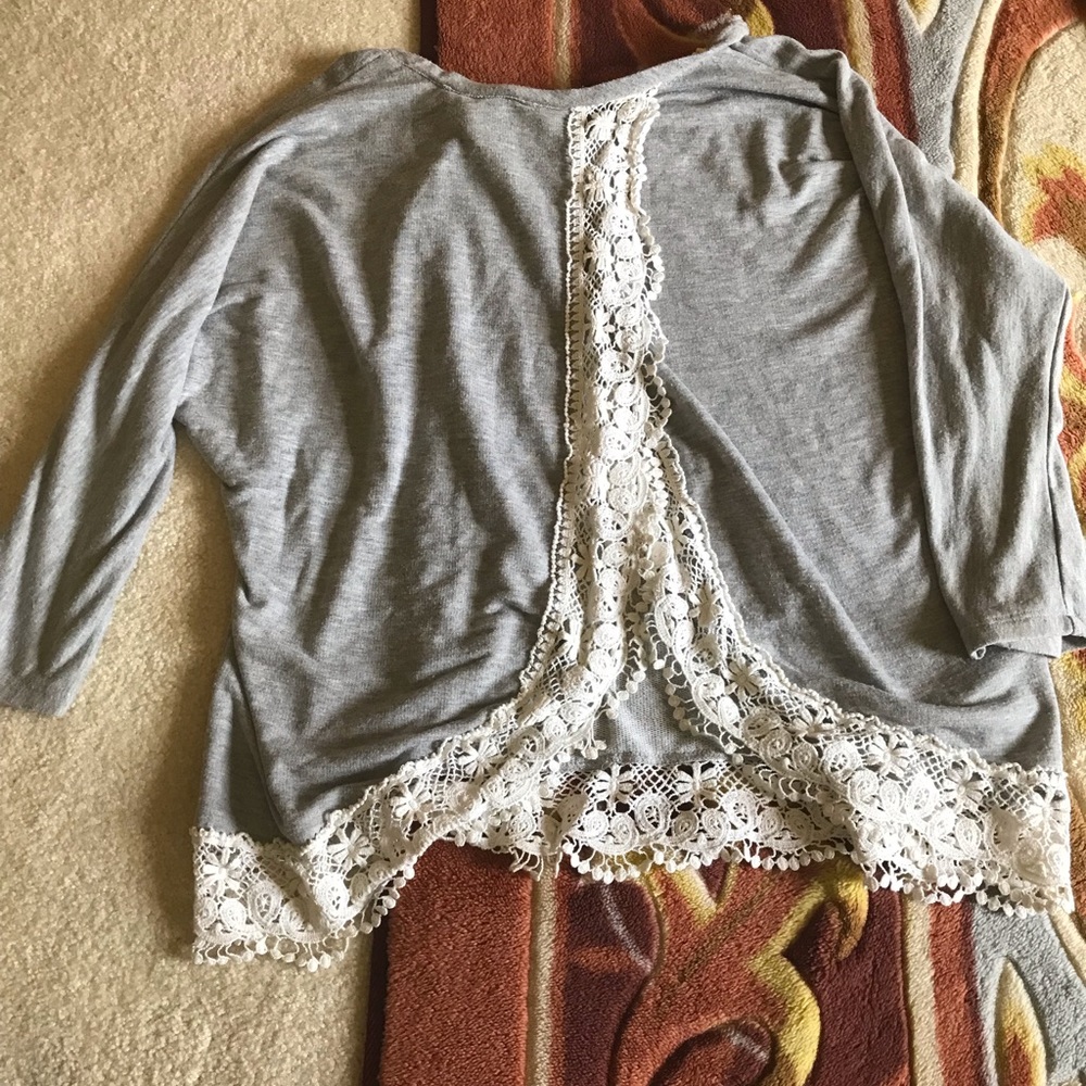 Gray laced backless sweater